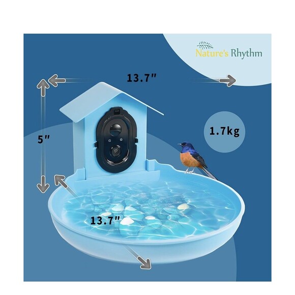 NEW Nature’s Rhythm Smart Bird Bath Feeder Video Recorder AI Bird Identification - Picture 7 of 16
